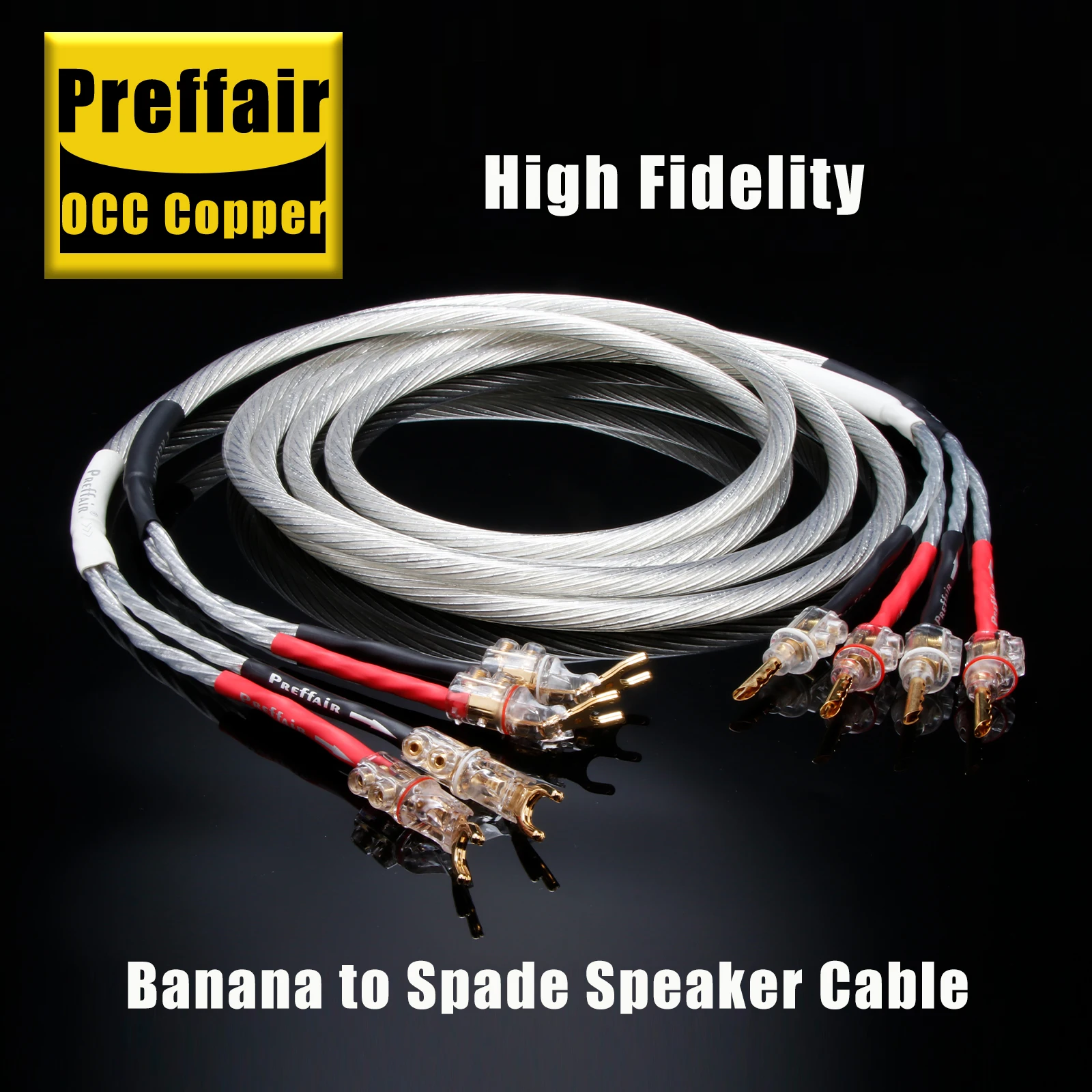Pair Speaker Cable occ silver plated subwoofer Wire PTFE Insulation Banana Y Plug for Speaker CD Amplifier