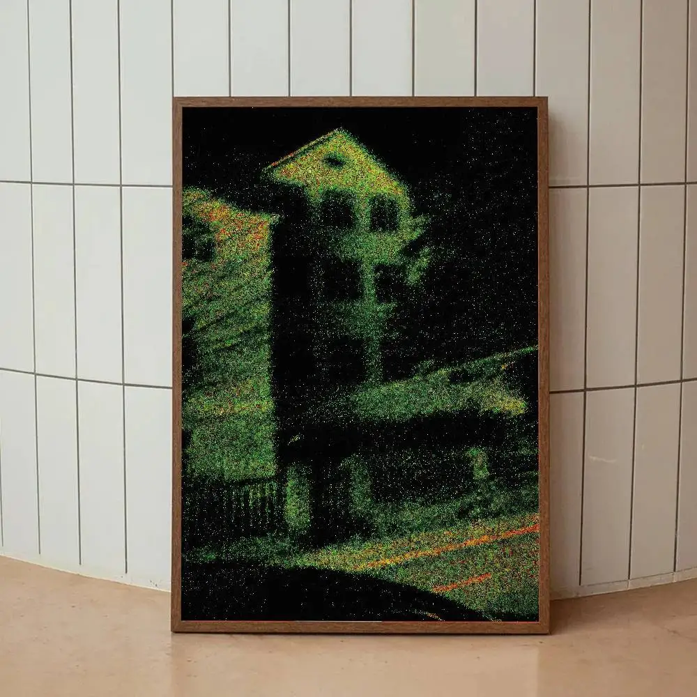 Dark Green Liminal Abandoned House Poster Weird Grainy Night Surreal Empty Building Nostalgic Weirdcore Landscape Bedroom Decor
