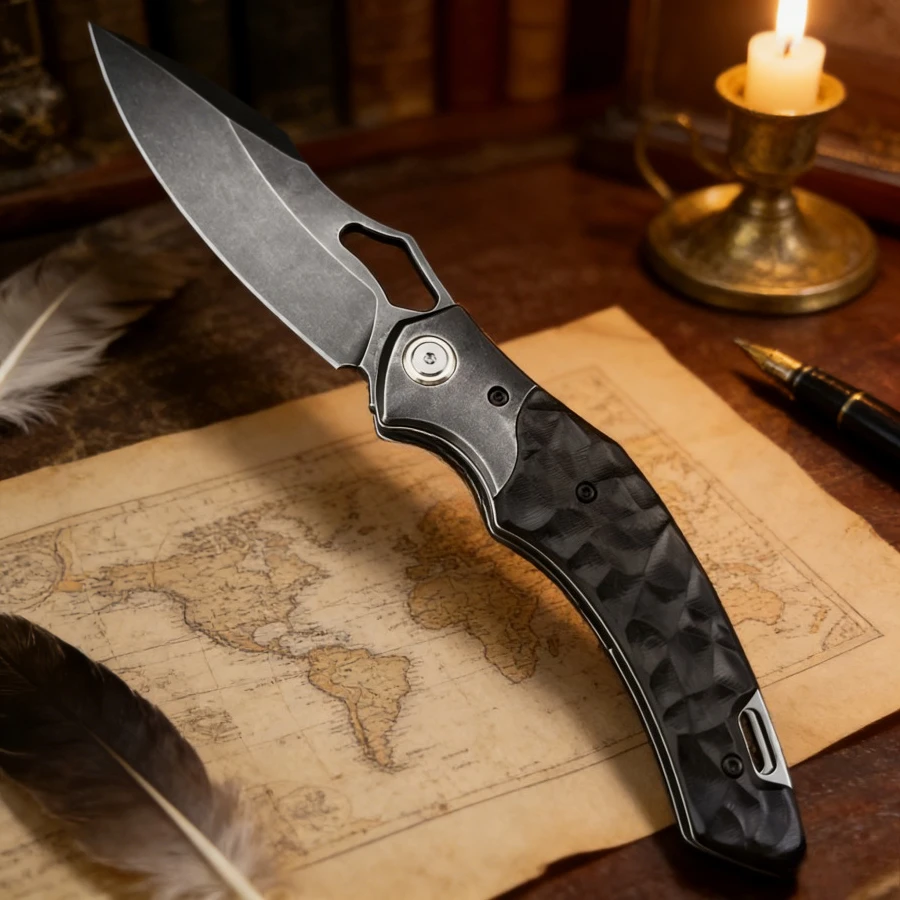 

Черный складной нож со стальным лезвием D2, ручка из черного дерева, многофункциональный карманный нож из нержавеющей стали для выживания на открытом воздухе, мужские подарки