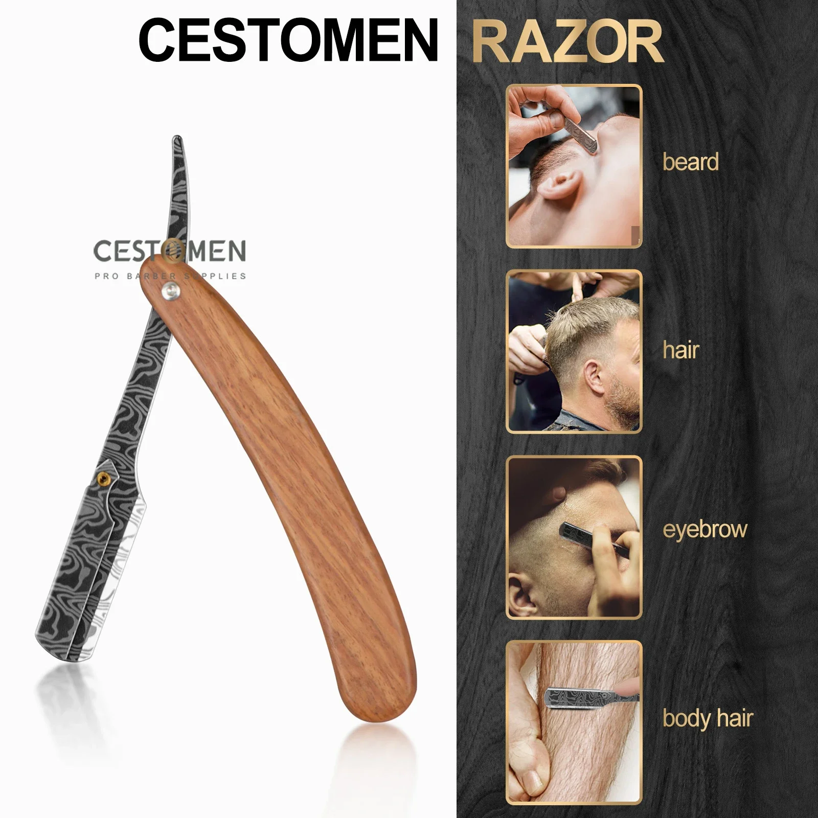 NEW Style Wooden Manual Shaver Razors Professional Straight Edge Stainless Steel Barber Razor Folding Beard Shaving Blade Holder