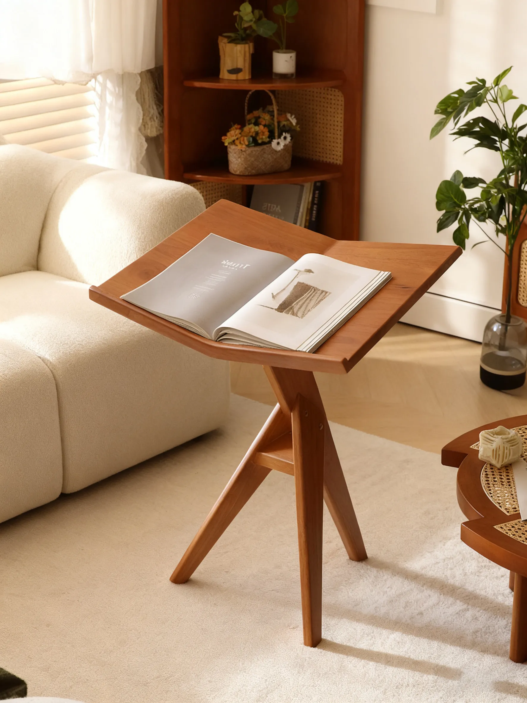 Retro Solid Wood Floor Standing Magazine Rack Reading Book Newspaper Sheet Music Display Holder for Living Room Study