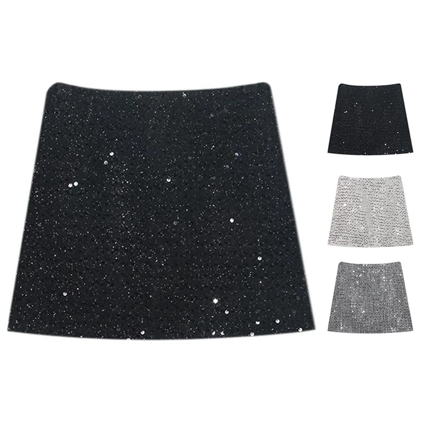 Women High-Waisted Slim Fit Spicy Sequins Tweed Bustier Skirt Anti-Glare A-Line Package Hip Short Skirt Glitter Versatile Skirts