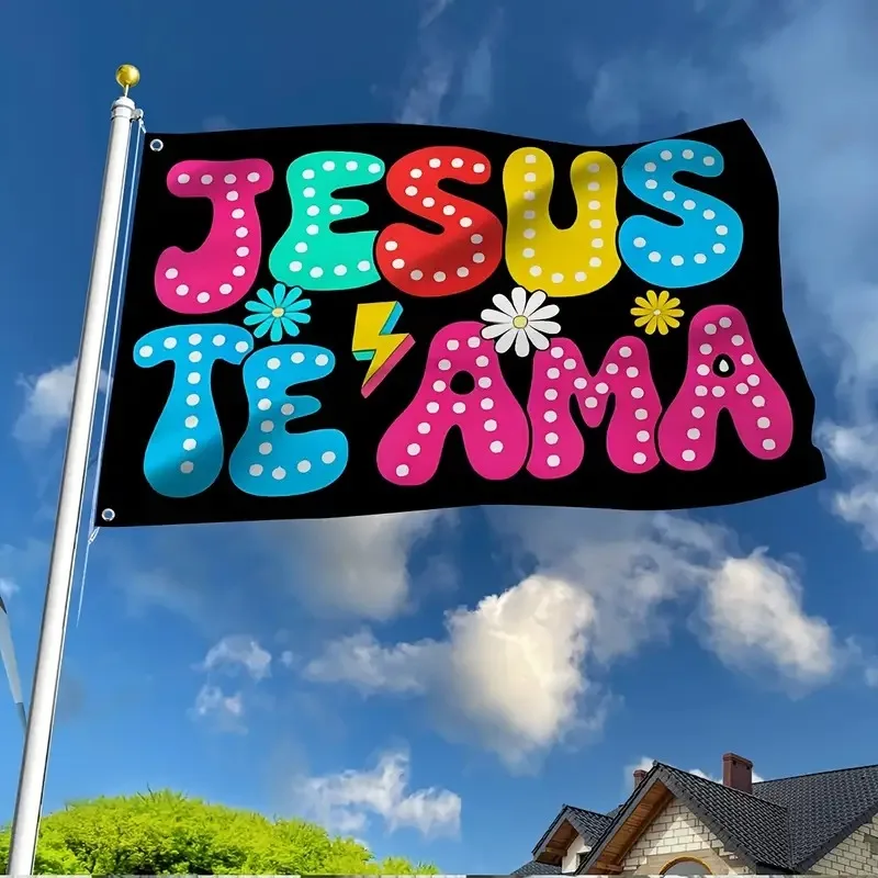 Jesus Te Ama Spanish Christian Flag Durable Polyester Banner Outdoor Indoor Worship Decoration