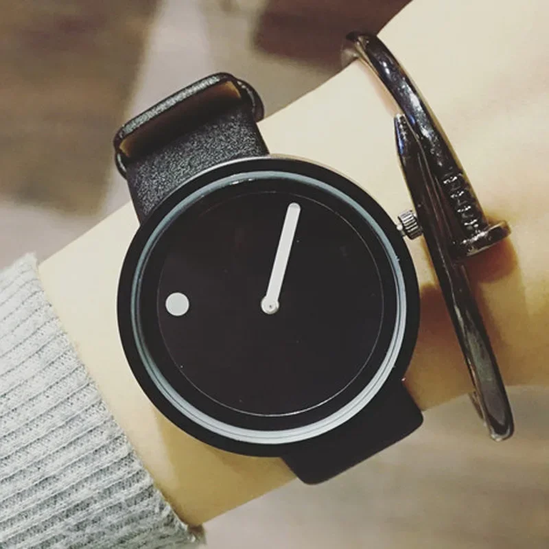 Fashion Minimalist Watches Men Creative Design Dot and Line Simple Stylish Quartz Wristwatches Unisex Leather Watch Reloj Hombre