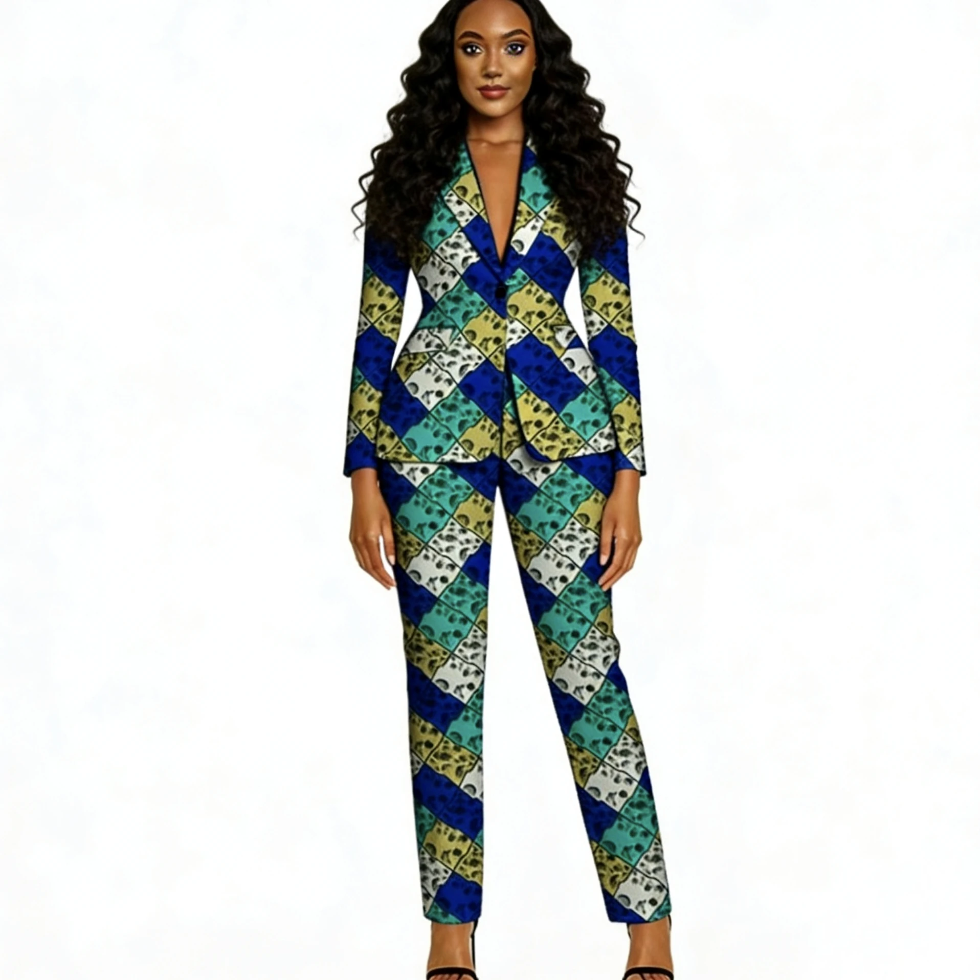 

African Print Couture Original Design Women's Blazer With Pant Female Tailor Made Female Suit Set For Party