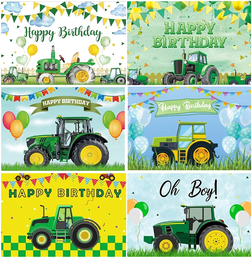 Tractor Farm Theme Green Grass Photography Backdrops For Boy Birthday Baby Shower Decoration Custom Backgrounds Studio Photo