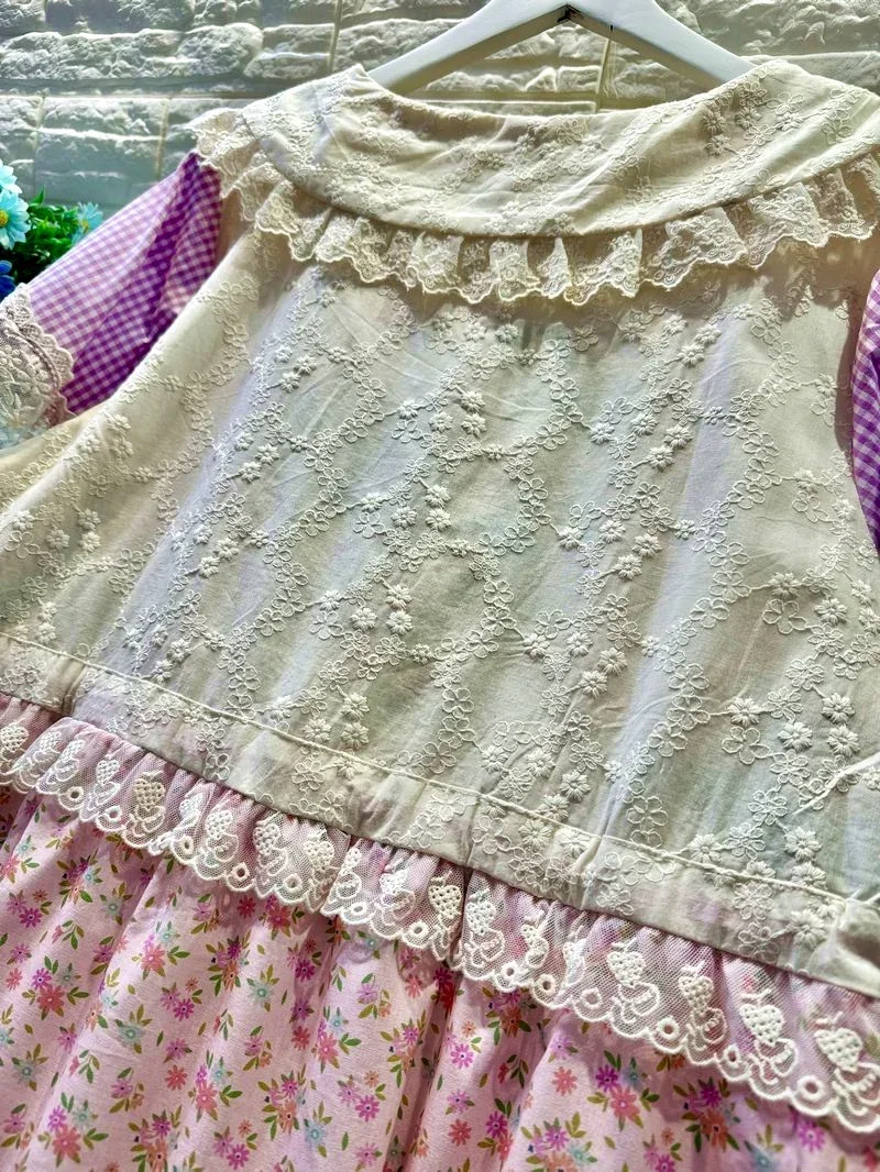 Robe mi-longue en dentelle à volants en coton vintage, tunique rétro chic, douce robe de soirée en dentelle patchwork, robe longue Lolita japonaise Mori Girl, été