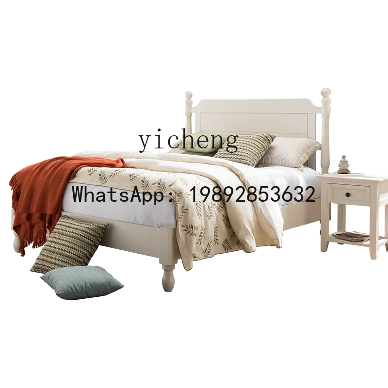 

LYY White Log Master Bedroom Bed Pure Solid Wood Double Bed Children's Bed