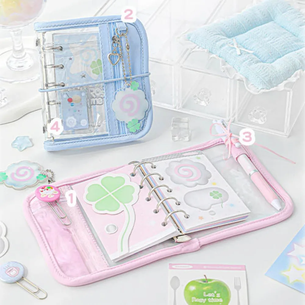 Cute Retro M5 Binder Cartoon Scrapbook Ins Style Colorful Loose Spiral Notebook with Pendant Clover Themed Journal Book