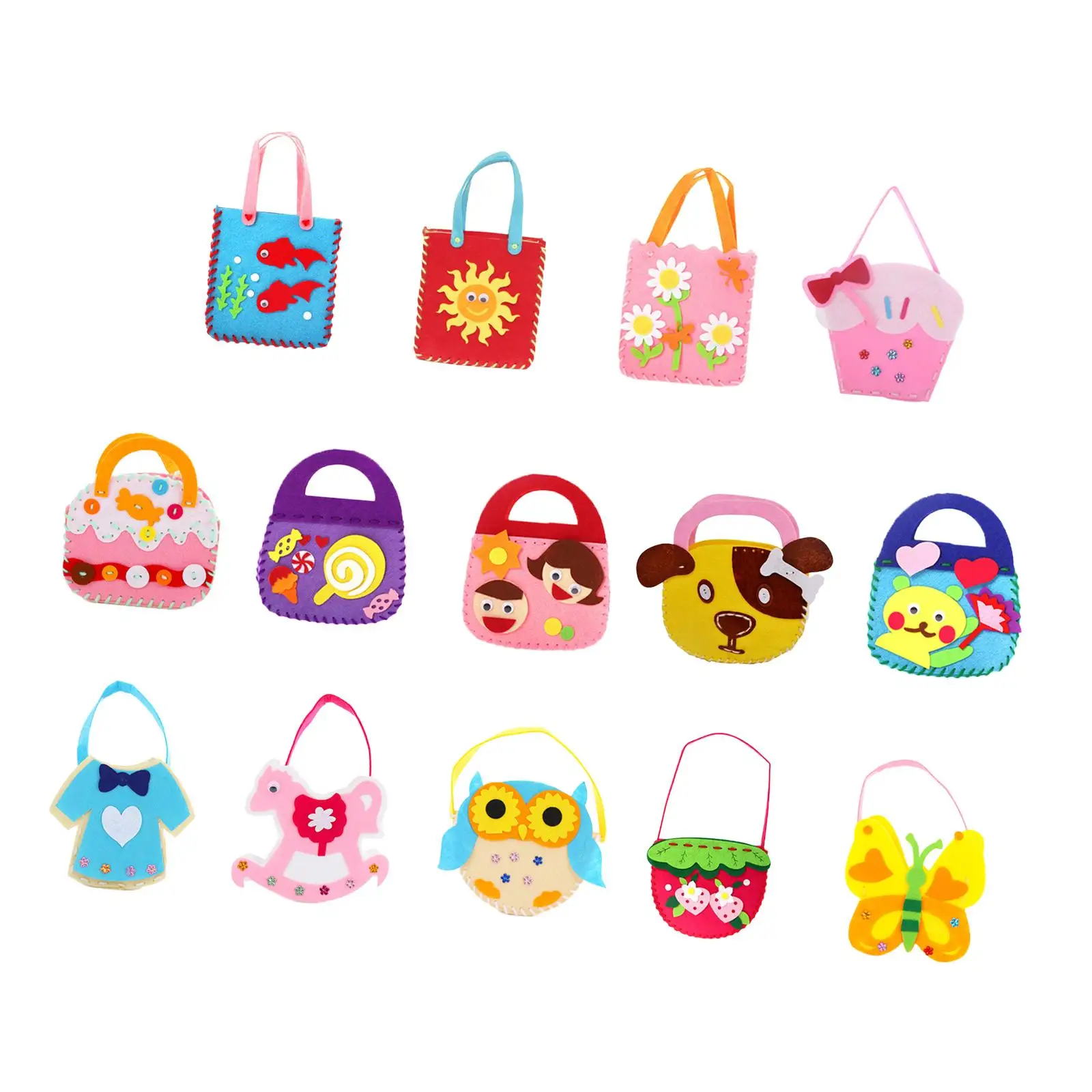 14x Handbags Kids Sewing Kit Educational Toy Felt Bags Purses Accessories for Birthday Holidays Halloween Party Favors