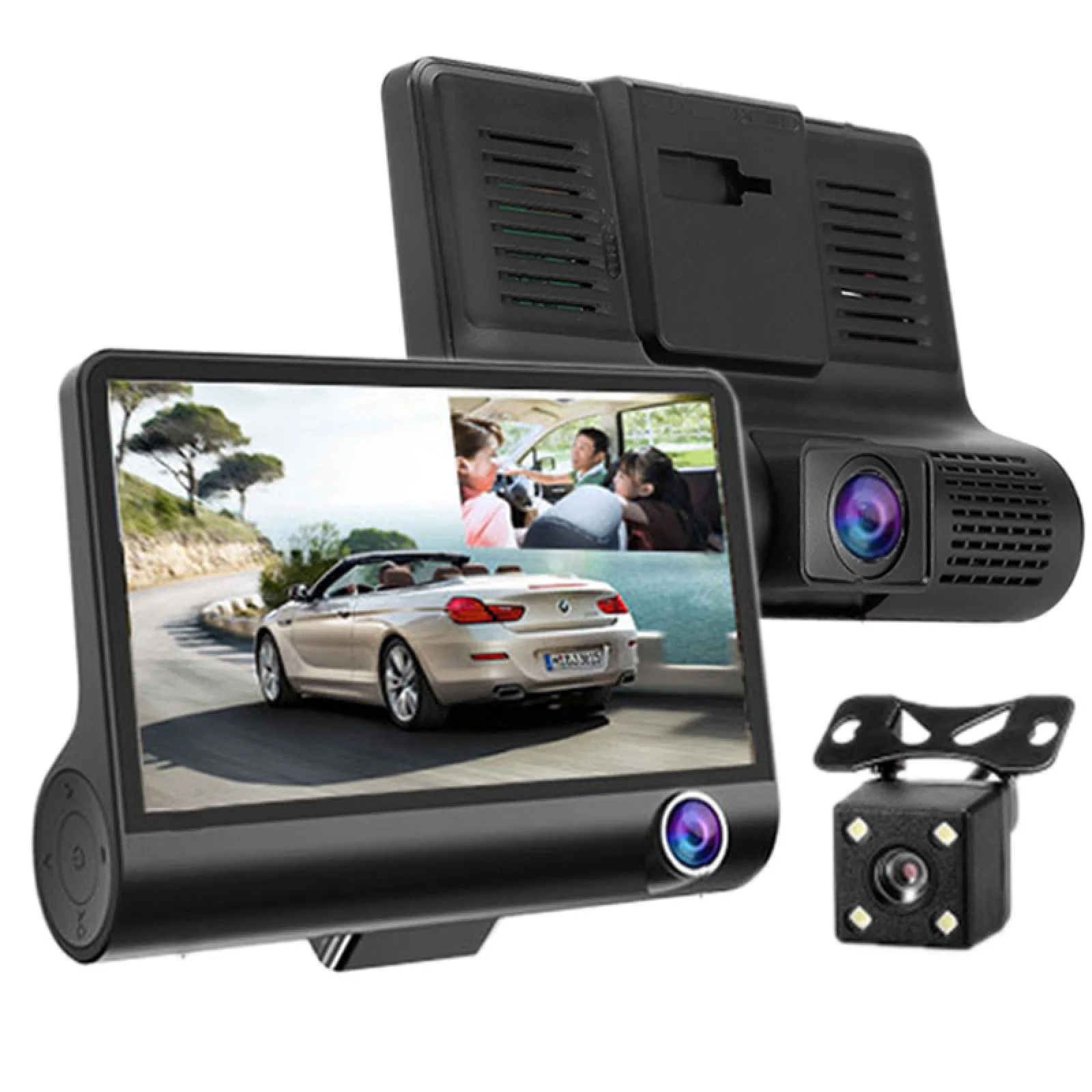 

4.0 inch IPS Screen 5.0 Mega Pixels 170 Degrees Wide Angle Full HD 1080P Exclusive 3 Channels Video Car DVR, Support Night