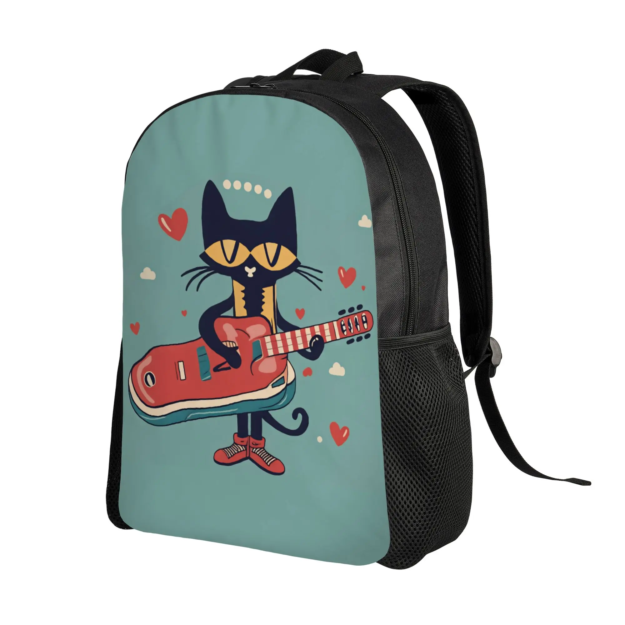 petes the cat playing the guitar Poster Backpack  Modern Backpacks Student Cycling Breathable School Bags Design Rucksack