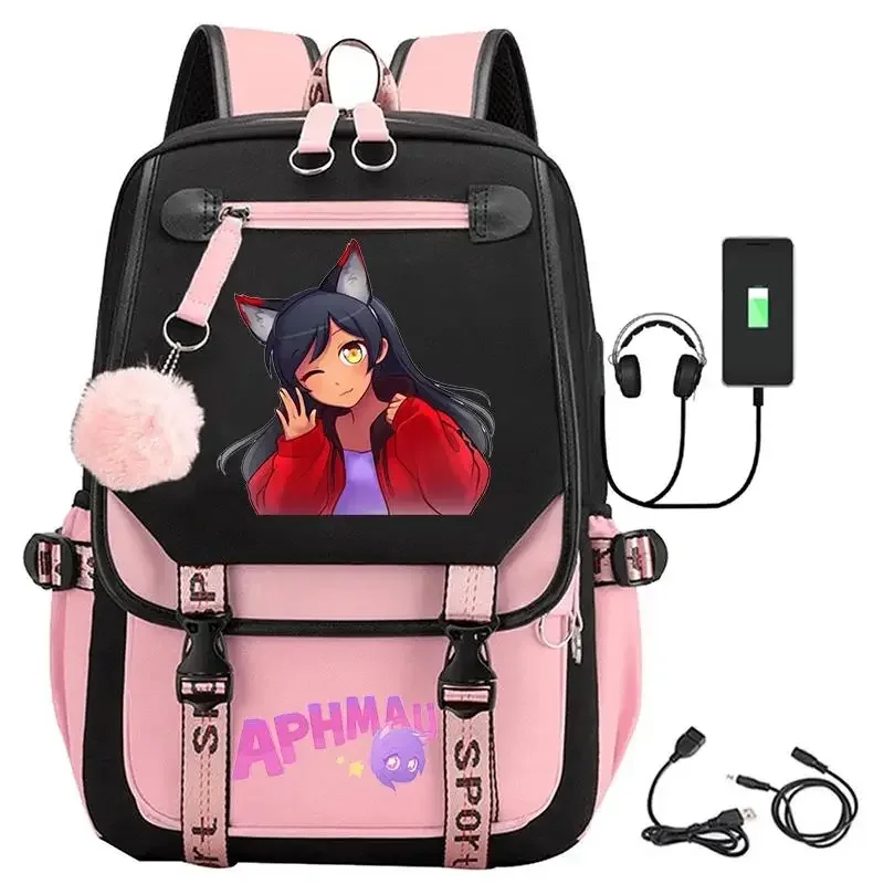 Aphmau print backpacks fashion USB charging school bags for teenage girls laptop bag children cartoon bookbag students rucksack