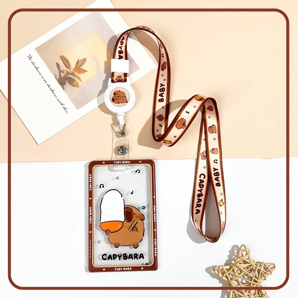 

Fashion Cartoon Capybara Photocard Holder with Lanyard Keychain Idol Card Collect Organizer Transparent ID Holders Photo Storage