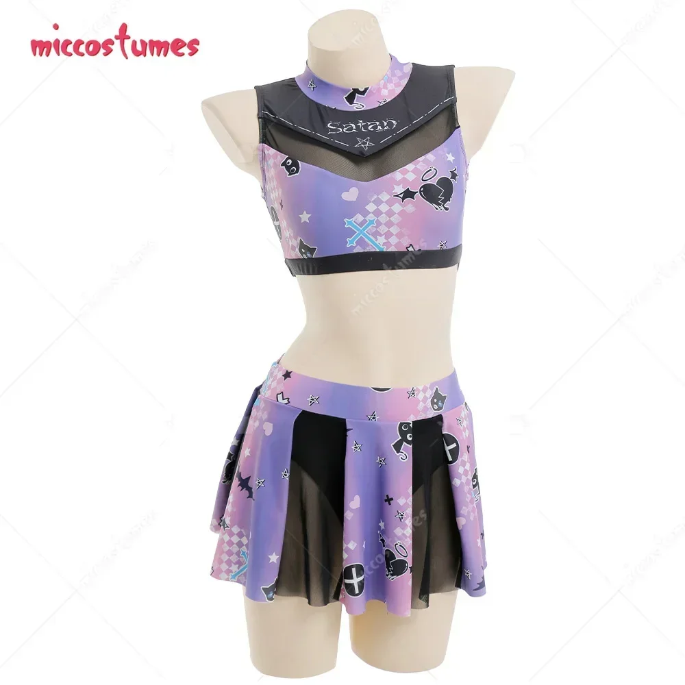 

CosplayWomen Bathing Suit Purple Mesh Top and Skirt Two Piece Swimwear