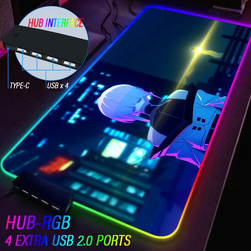 900*400mm RGB Luminous Mouse Pad NCPD Rebecca Lucy Extensible 4 USB Type C HUB Huge Game Magic Color Custom DIY Desk Rug