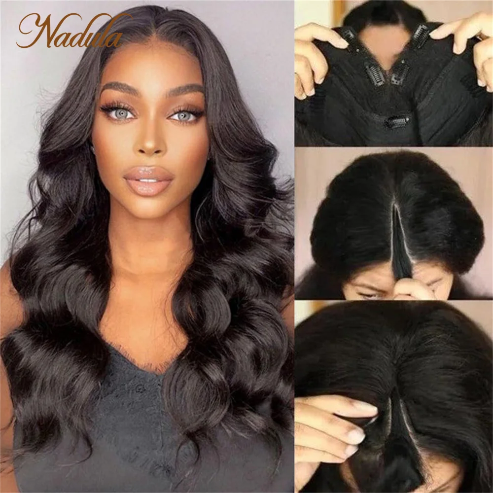 

Nadula Hair V Part Body Wave Hair Wigs Glue Less Breathable Hollow Out Cap Upgrade New Breezy Open Cap Brazilian Hair Wigs