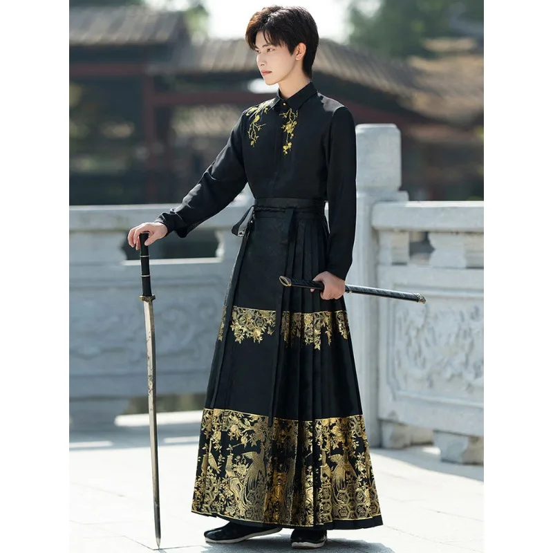 New New Chinese Horse Dress Men's Chinese Style Phoenix Weaving Gold Ancient Clothing Hanfu Suit Ming Performance Clothing