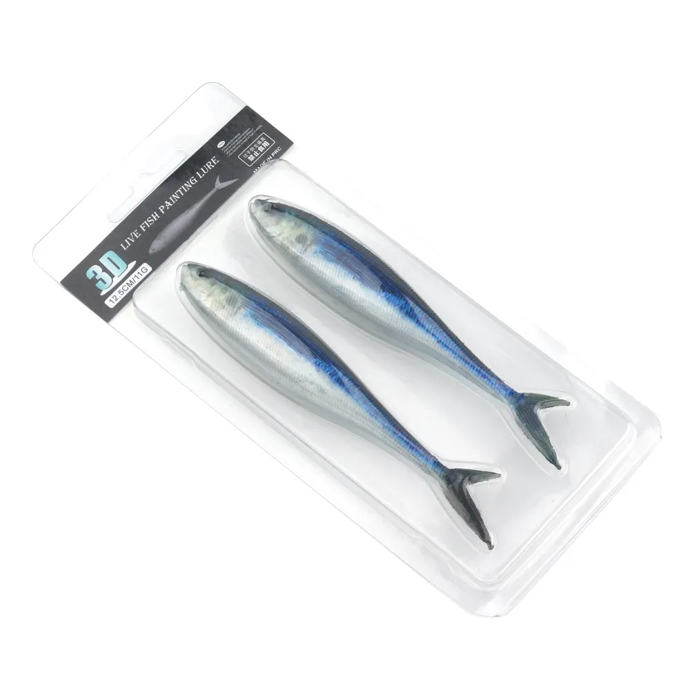 2PCS 11g/12.5cm  21.5g/16cm 3D Fishing Trolling Tuna Mackerel Seawater Bait Lures Soft Plastic Lure Swimbait For Bass Fishing