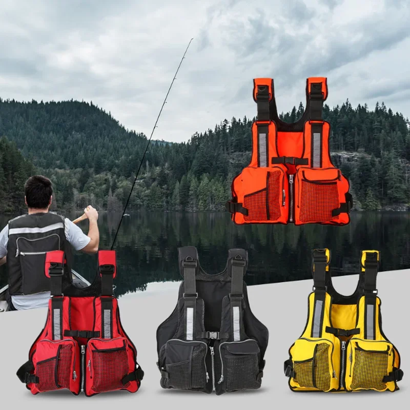 

2024 New Storage Bags Adult Adjustable Life Jacket Vest Multi Pockets Buoyancy Sailing Reflective Design Life Saver Tank Top