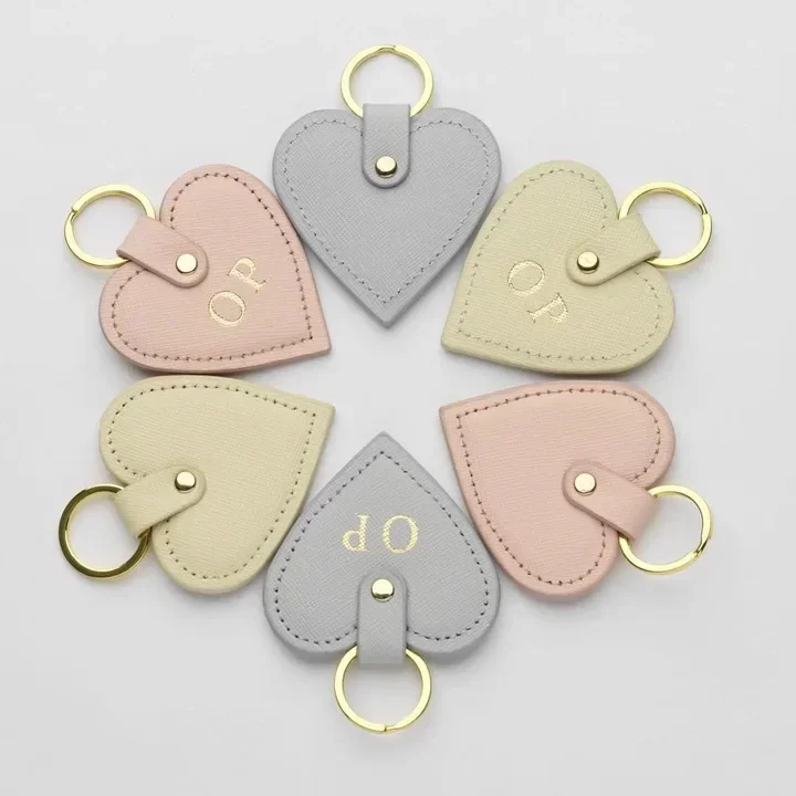 Laser Engrave Number Car Key Chain Holder Heart Shaped Vintage PU Leather Keychain Customized Logo Personalize Name Keyring