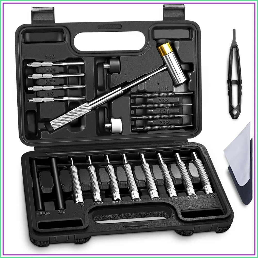 

Punch Set, Roll Pin Punch Kit with Hammer, Solid Steel, Machinery Maintenance Tool Set in Storage Case