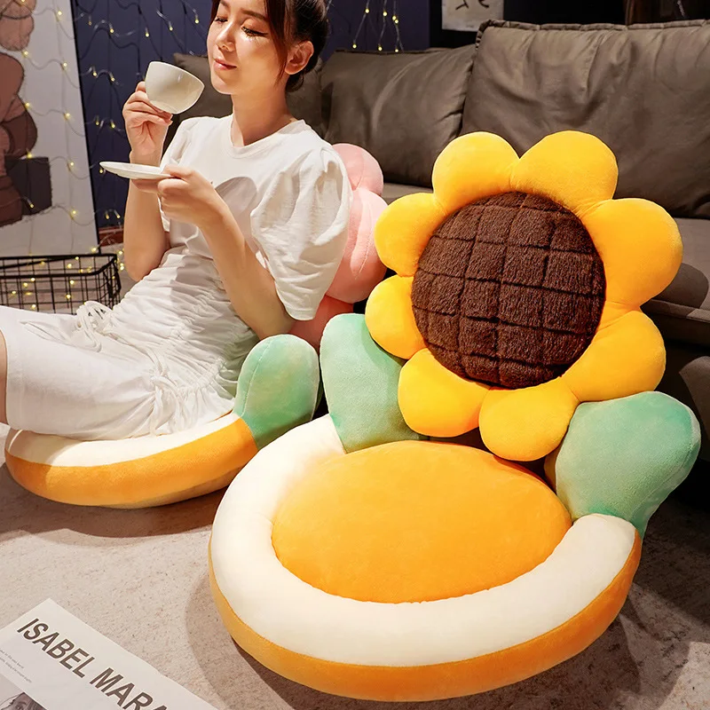 Cute Sunflower Cushion Cartoon Beautiful and Comfortable Semi Closed Backrest Lumbar Support Student Home Office Room Tatami Mat