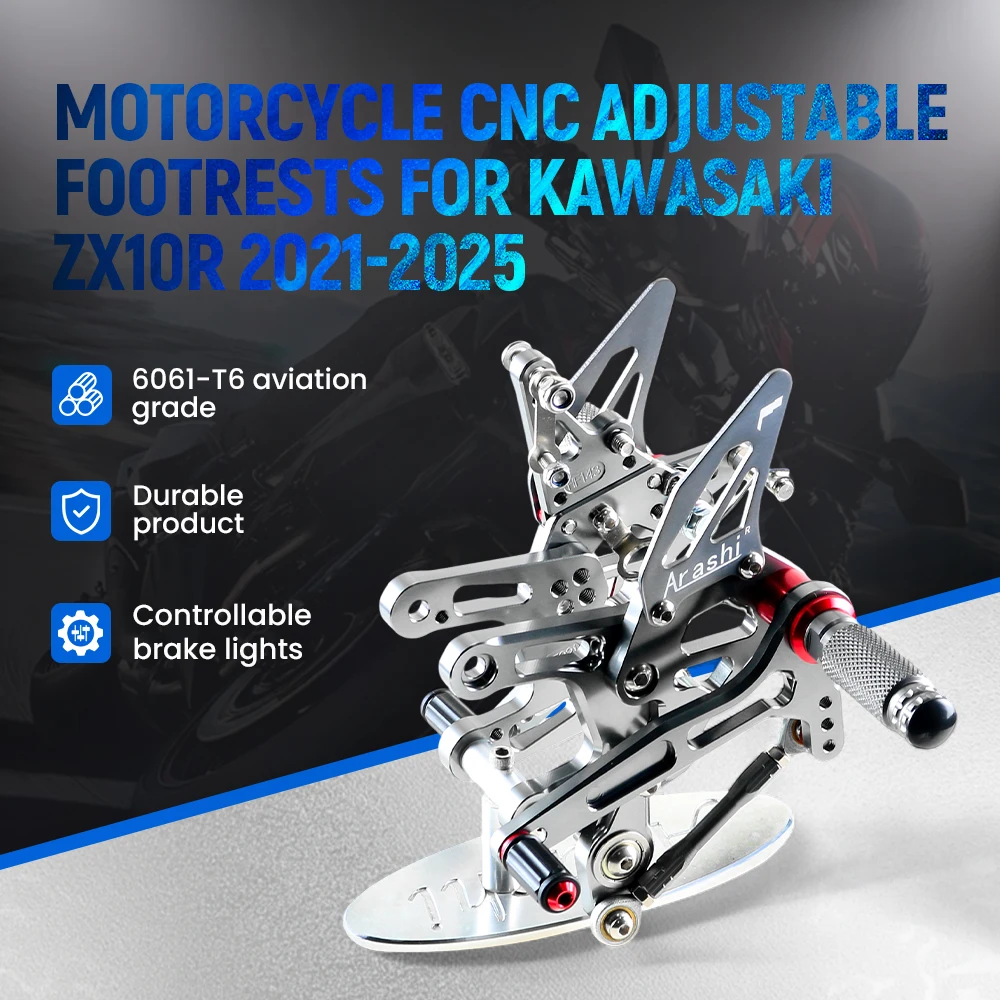 

Motorcycle CNC Adjustable Rear Set Foot Rest Rearsets Rearset For KAWASAKI ZX10r 2021 2022 2023 2024-2025 Foot Rest