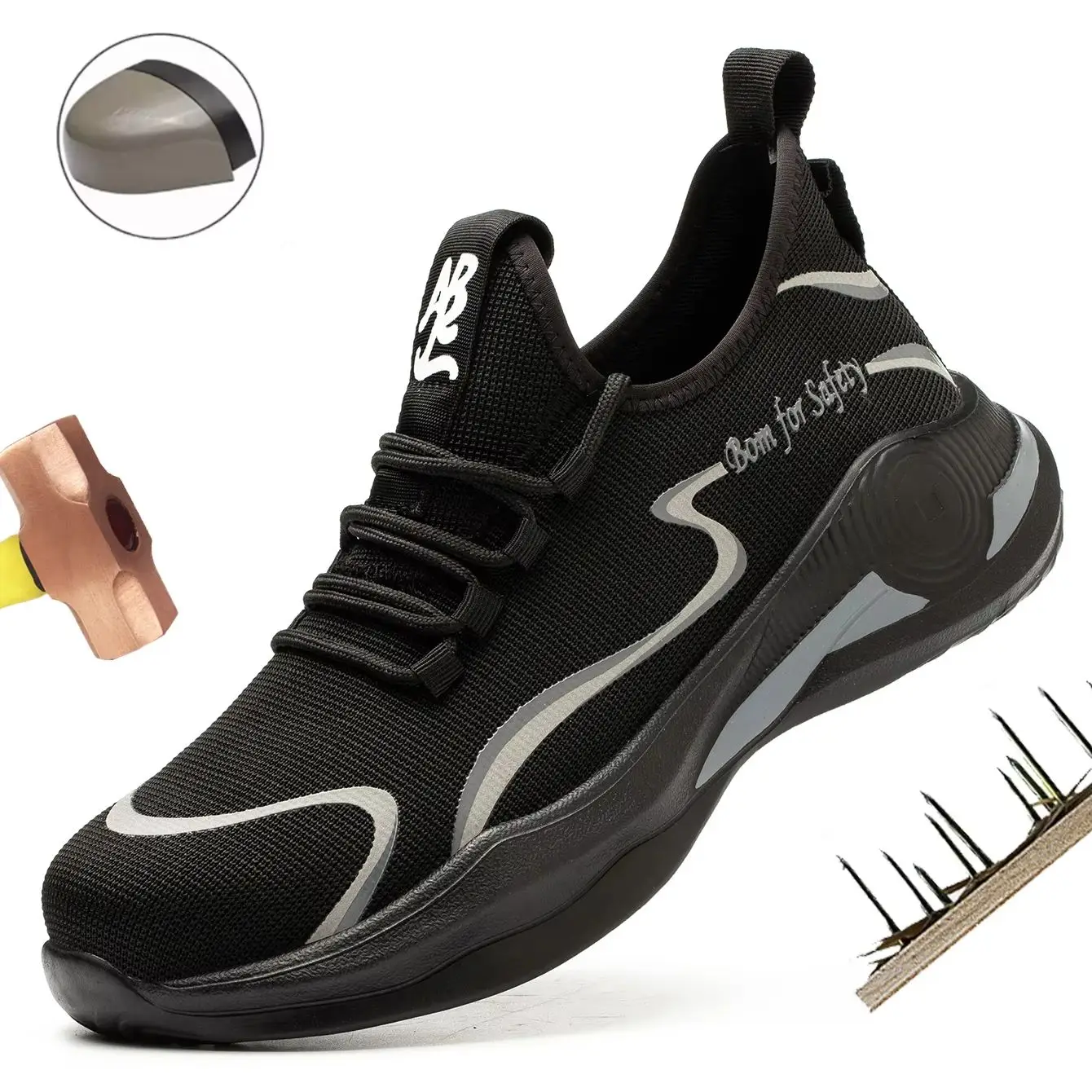 

Men's Lightweight Safety Shoes Steel Toe Anti-Smash Puncture Resistant Breathable Work Shoes for Sports Protective Footwear