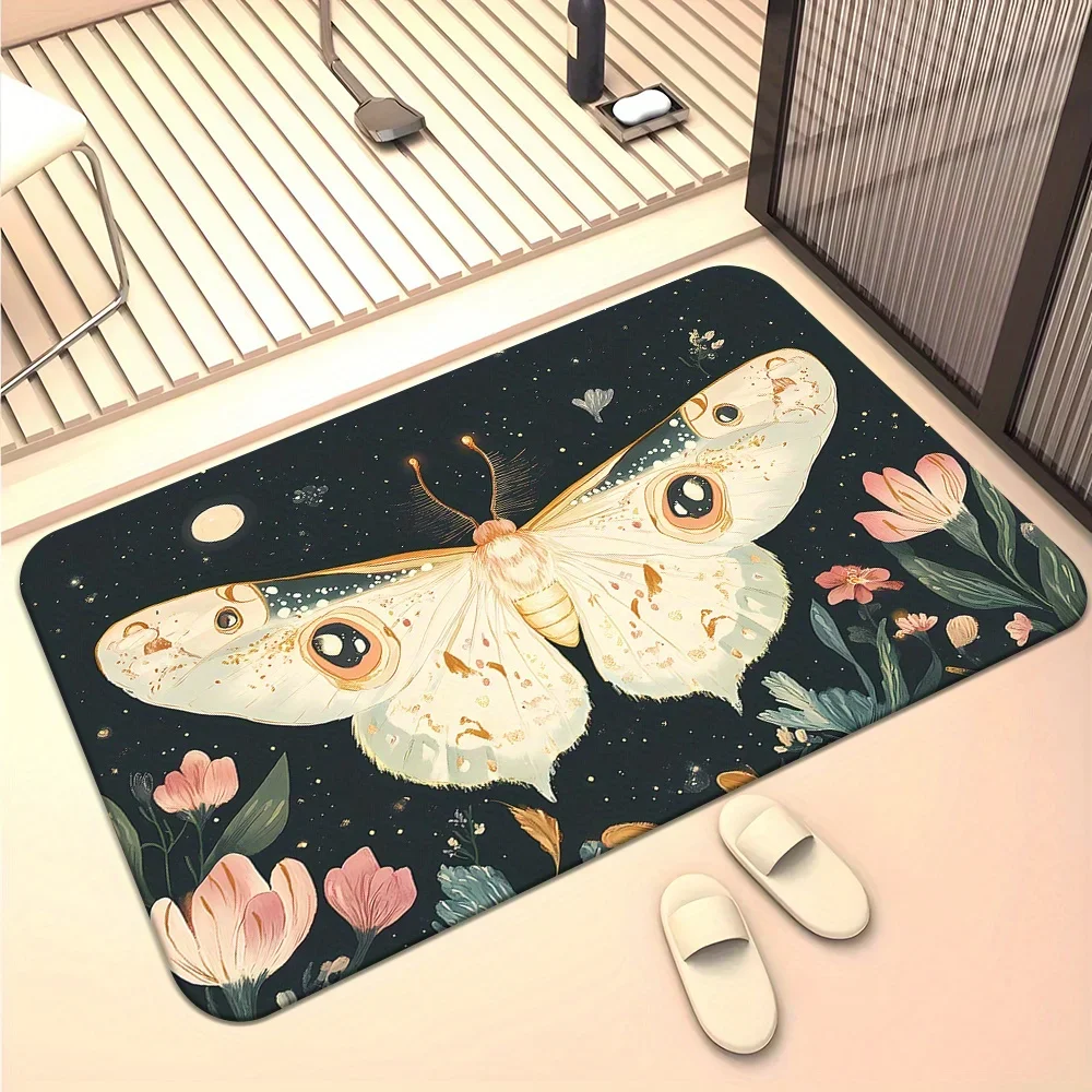 Chic Tulip Moth Design Door Mat Non Slip Machine Washable Polyester Rug For Bedroom Living Room Bathroom