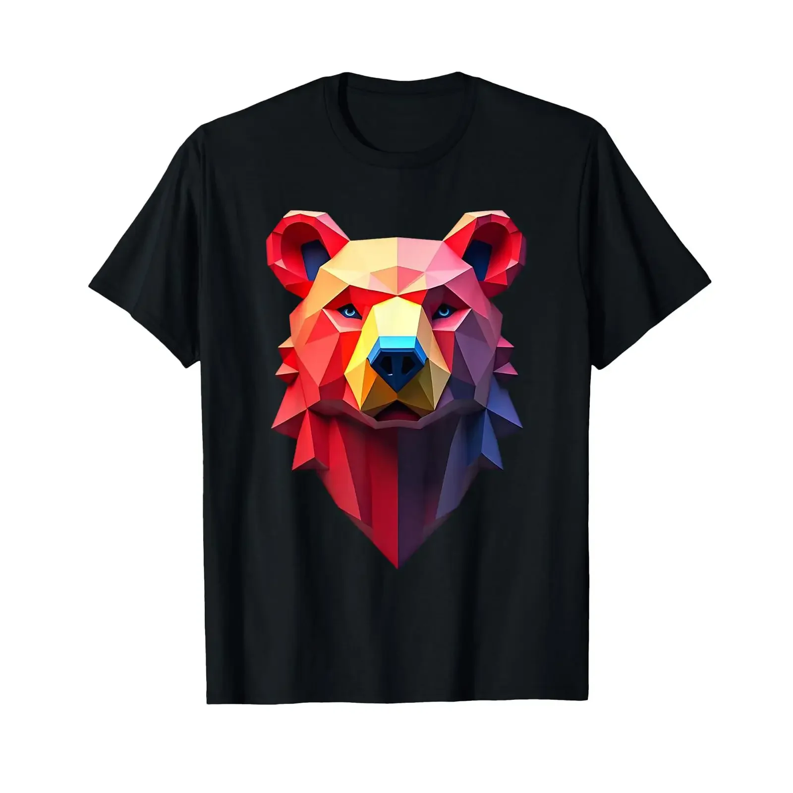 T Shirt with Polygon Bears Animal Motif black vintage Washed Soft Slightly designer clothes Breathable streetwear