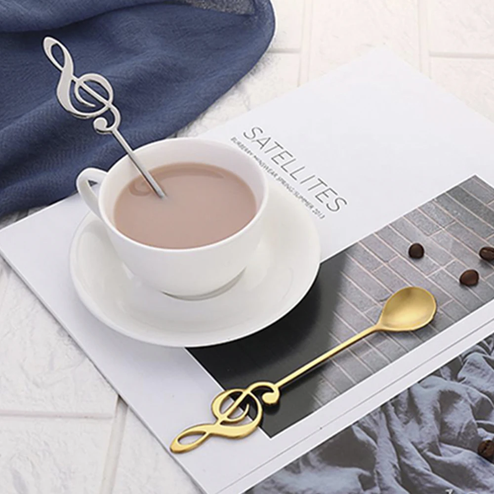 Music Note Spoons Stainless Steel Creative Cute Teaspoons Musical Notation Shaped Cute Kitchen Utensil Spoon Set for Coffee Tea