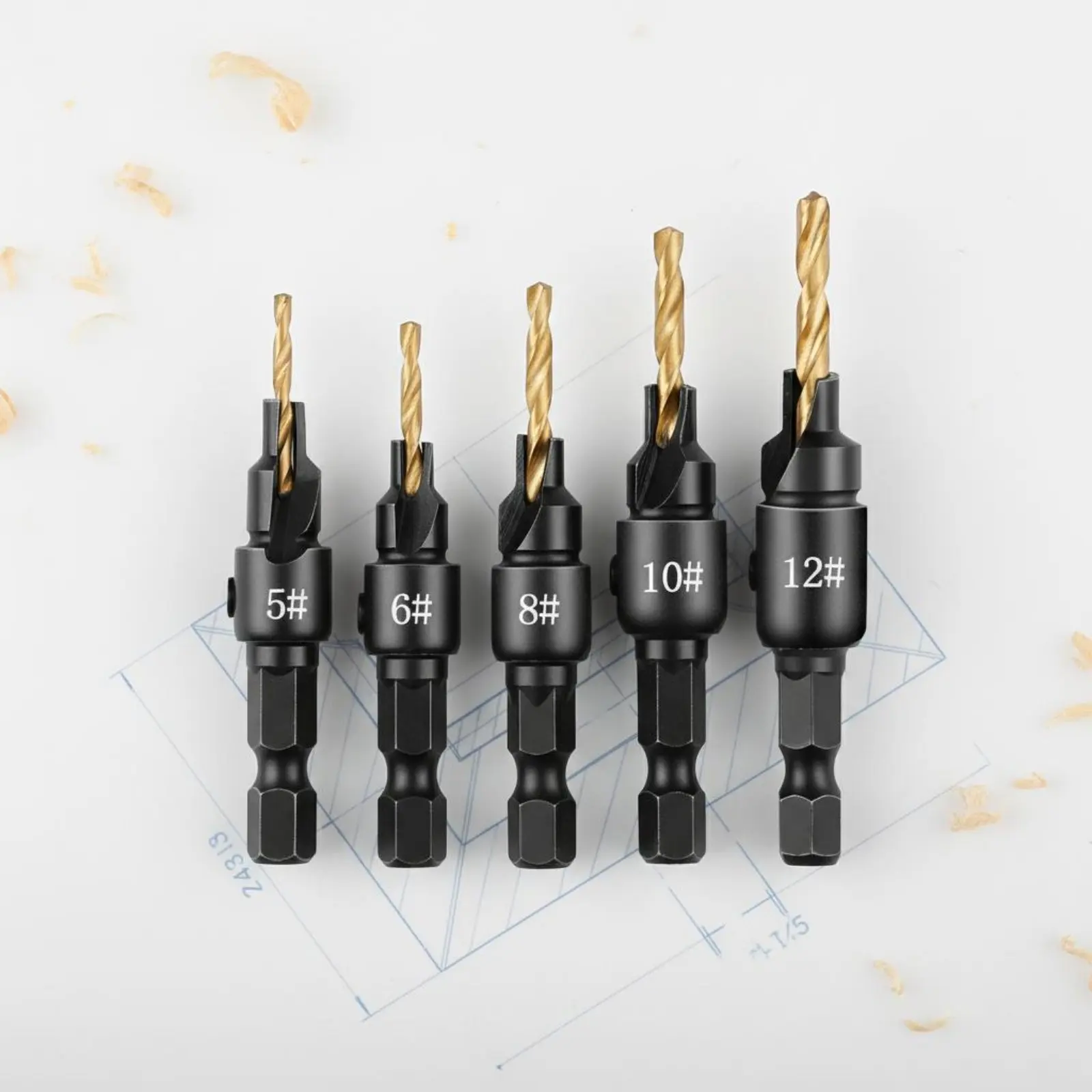 

Countersink Drilling Accessory Set Burr-Clean Finish Hex Shank Countersink Drill Piece Hex Shank Lead Drill Set Replaceable Bits