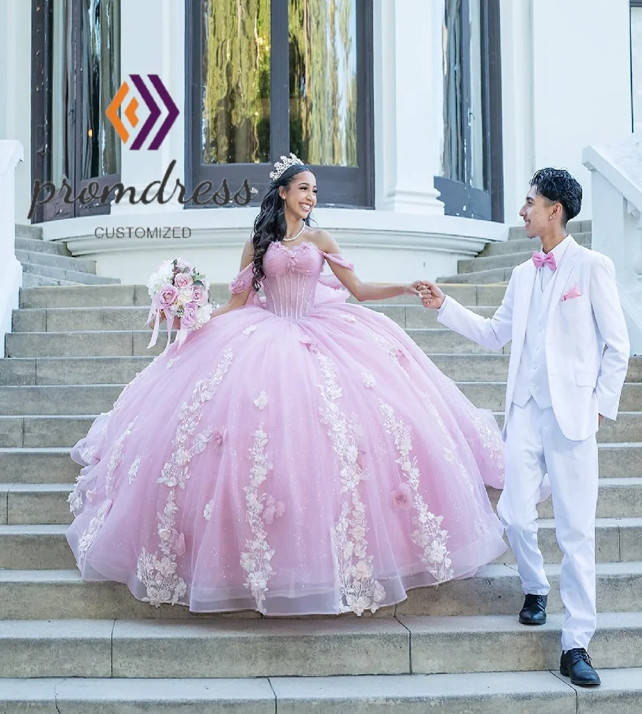 

Великолепное розовое платье Quinceanera, блестящее бальное платье с 3D цветочным принтом, платье пятнадцать дня рождения, романтическое платье Vestidos De 15 лет, XvCustomized