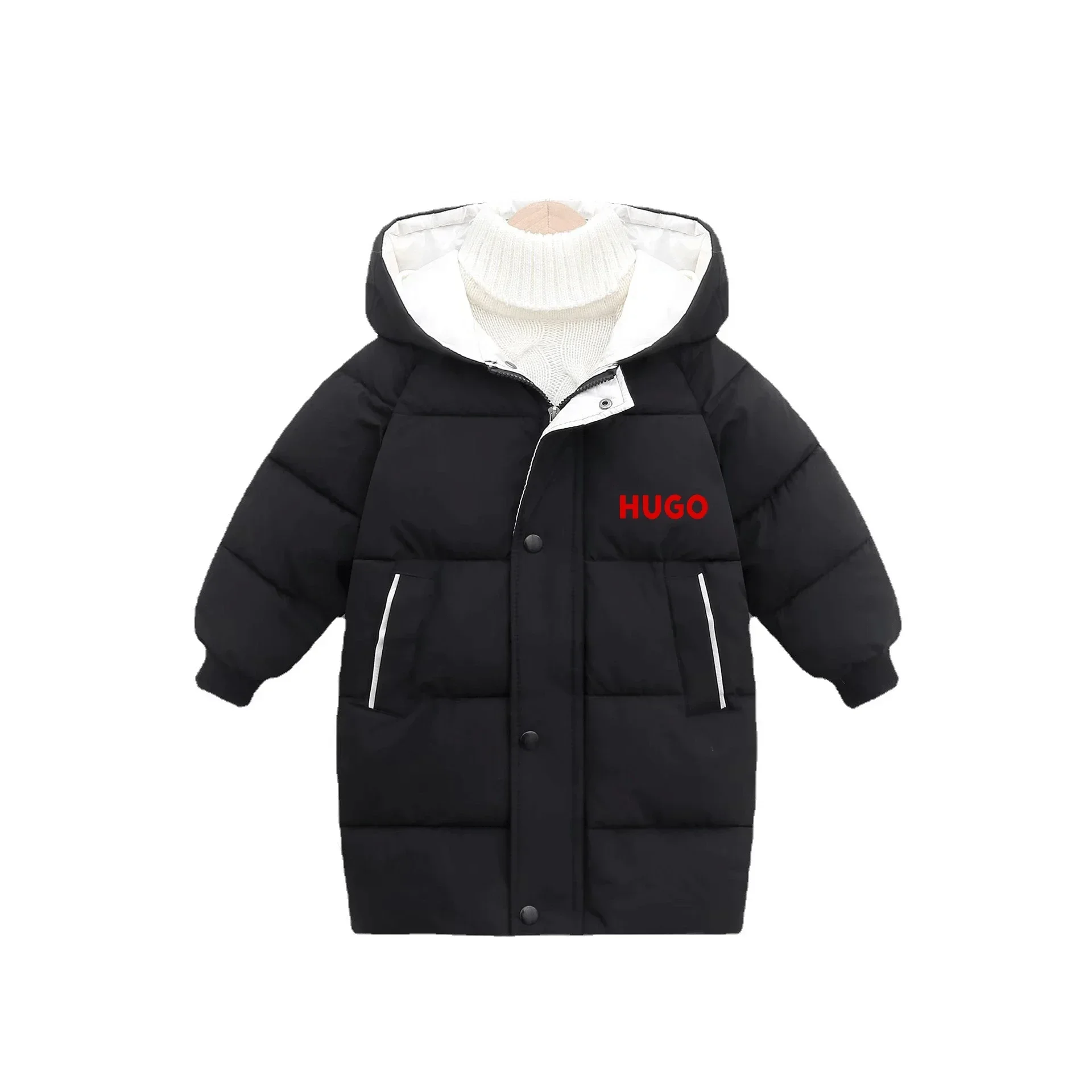 Down jackets for boys and girls, long and thick hooded windbreakers, warm jackets, baby winter clothes, snow jackets for 1-12 ye