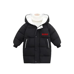 Down jackets for boys and girls, long and thick hooded windbreakers, warm jackets, baby winter clothes, snow jackets for 1-12 ye