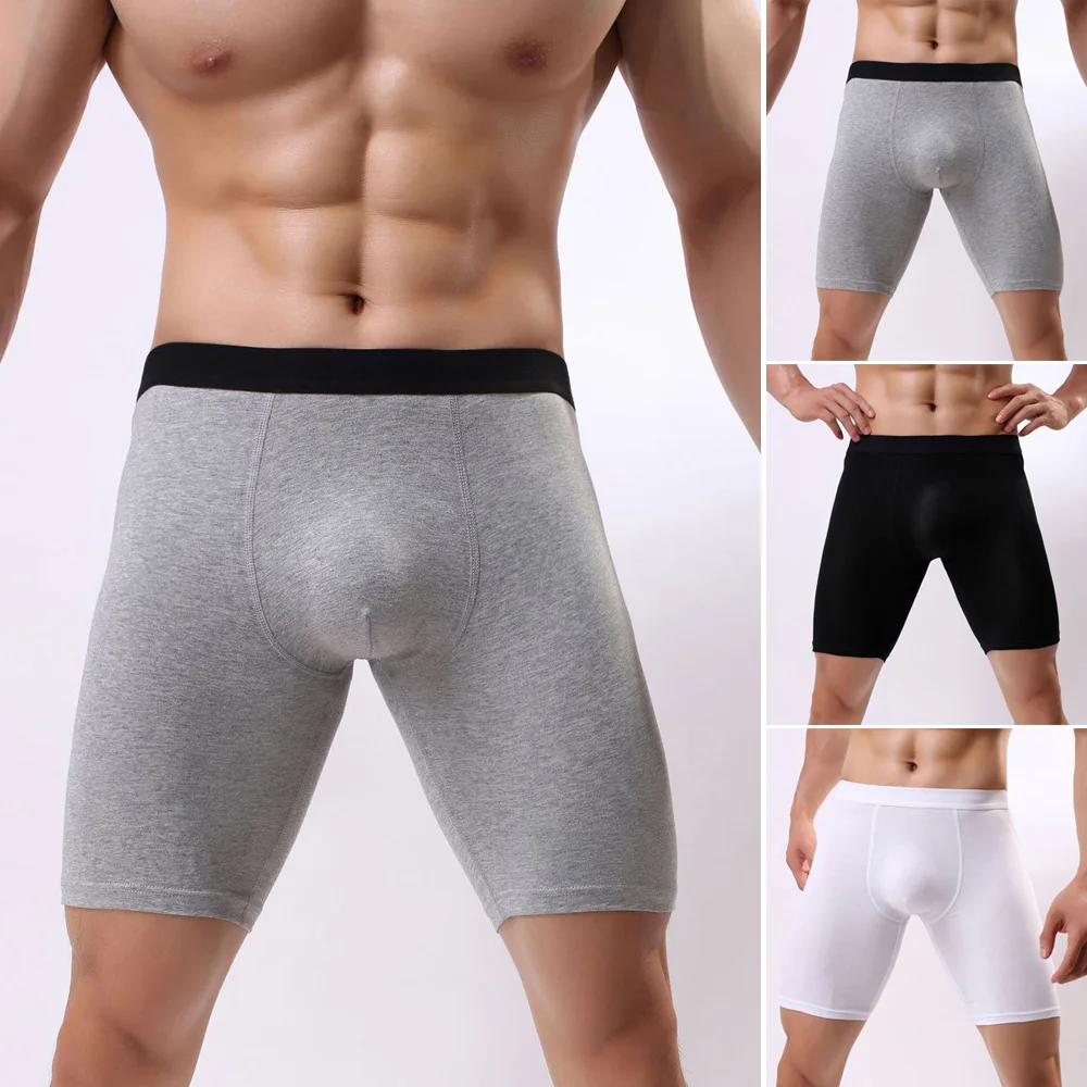 Elevate Your Athletic Performance with Men\\\'s Cotton Solid Long Leg Breathable Boxer Briefs Knickers Underpants
