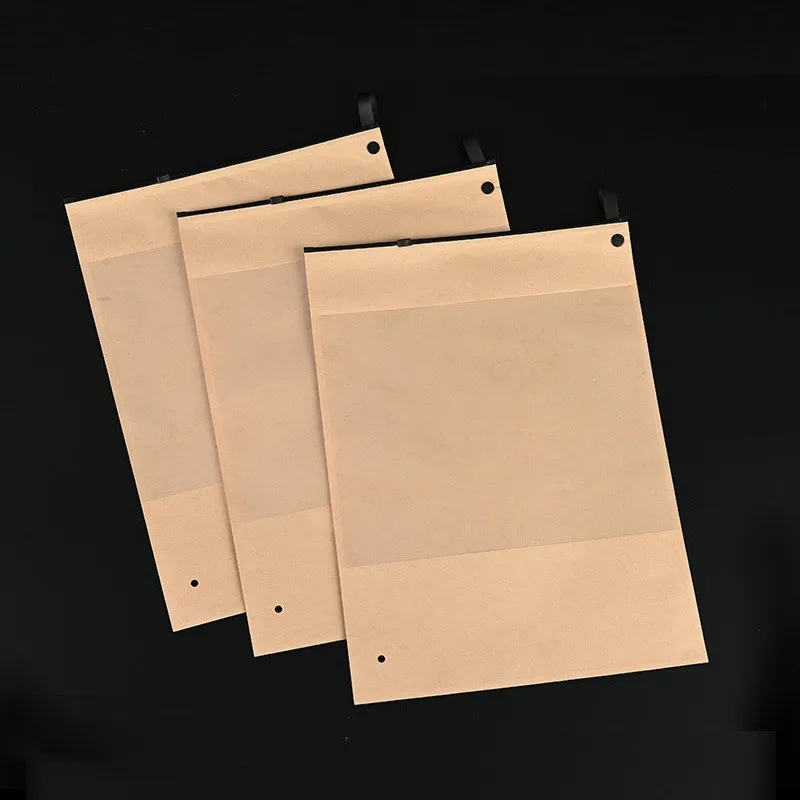 200Pcs/Lot 29x39cm Kraft Paper Clothing Zipper Bag Large Window Opening Underwear Clothing Bag Retail Packaging Bag