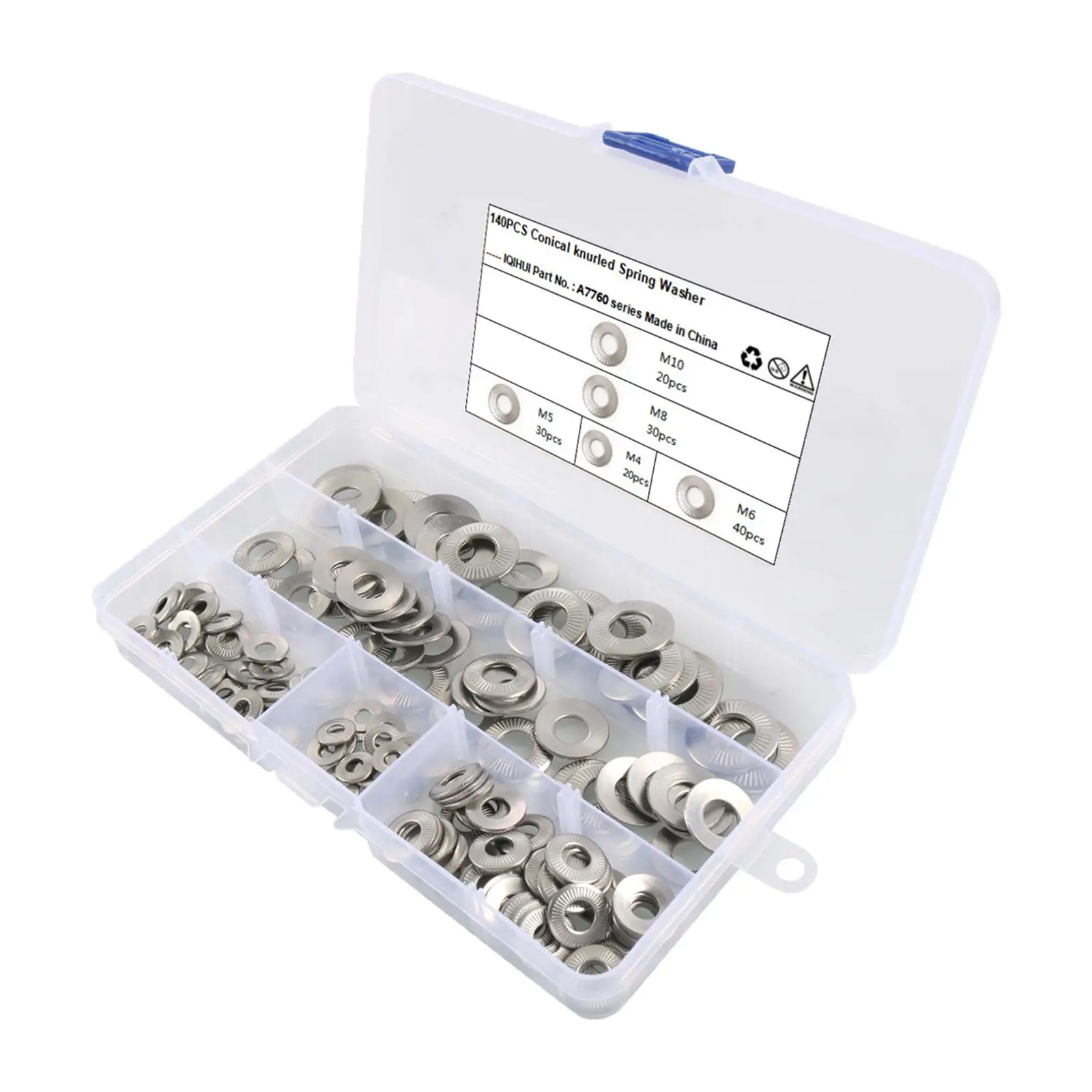 140Pcs M5 M6 M8 M10 Assortment Kit Hardware Disc Spring Serrated Lock Washer