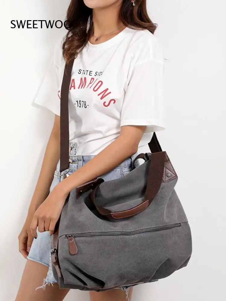 Bolso Tote de Lona Lavada Estilo Vintage con Remaches de Cuero Sintético, Asas Superiores, Gran Capacidad, Bolso de Hombro Diario