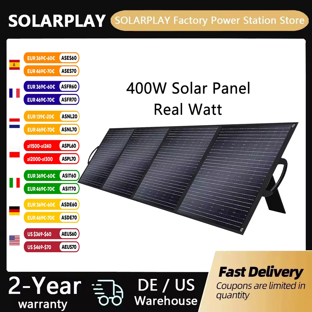 SOLARPLAY  400W Foldable Solar Panel High-Efficiency Solar Module Solar Charger with Solar Output for RV Off-Grid Boat Home Camp