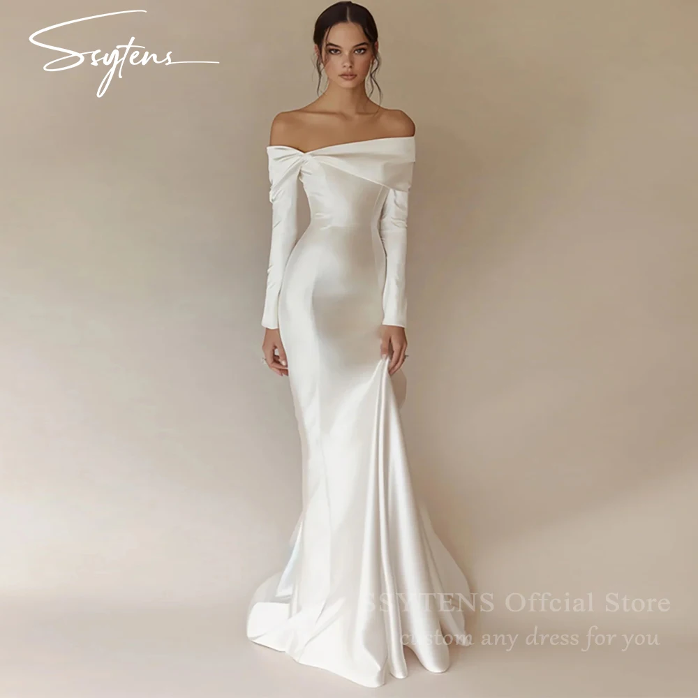 

SSYTENS Modern Satin Wedding Dresses Mermaid Bride Dresses Modest vestidos de novia Full Sleeve Princess Bridal Gowns Customized
