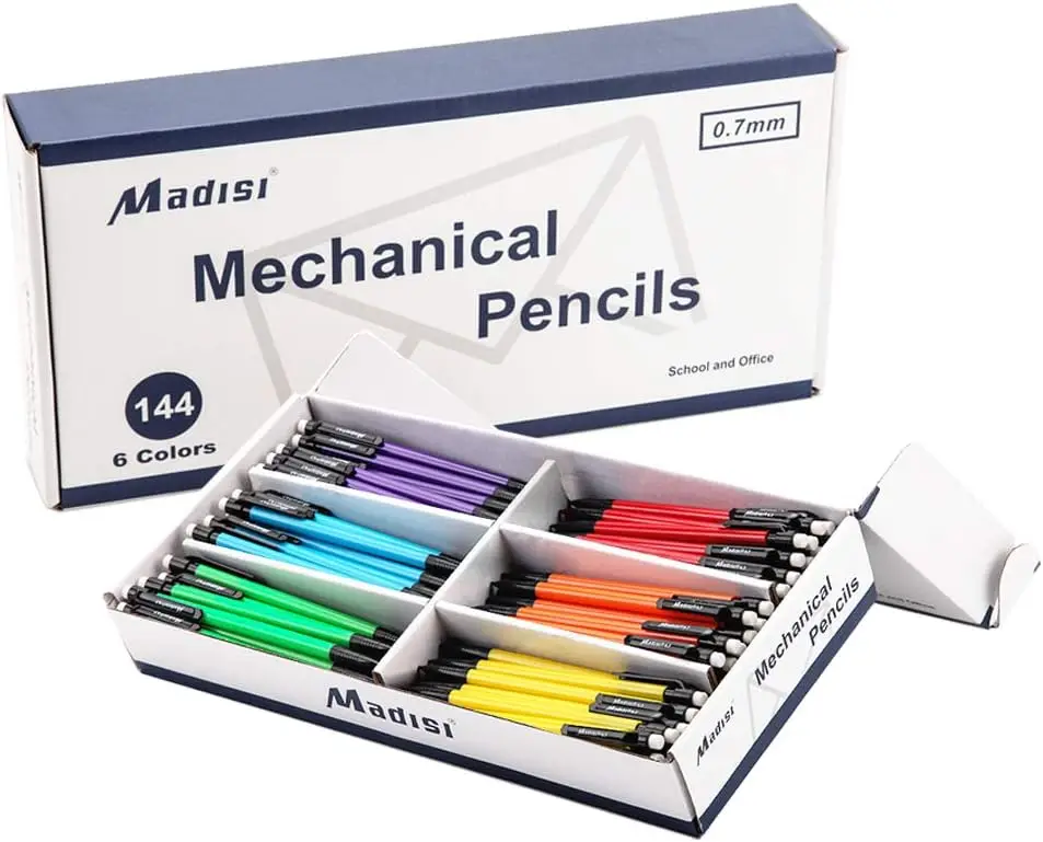 

0.7mm Mechanical Pencil 144-Pack, HB #2 Lead, Assorted Colors, Smooth Writing