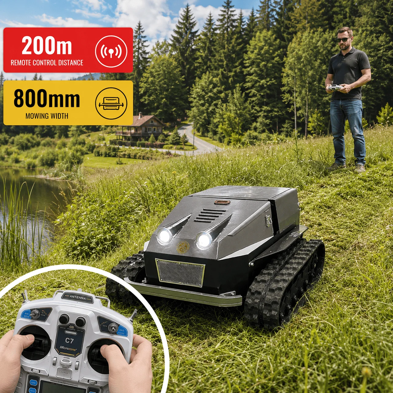 Customized Remote Control Lawn Mower  CE EPA Heavy Duty RC Brush Cutter for Hills Rough Terrain Farm Orchard and Yard