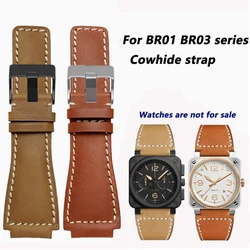 35x24mm Convex End Cowhide Lea-ther Watch Band For Bell&Ross BR01 BR03 Series Strap men's Bracelet black/brown/khaki Watchband