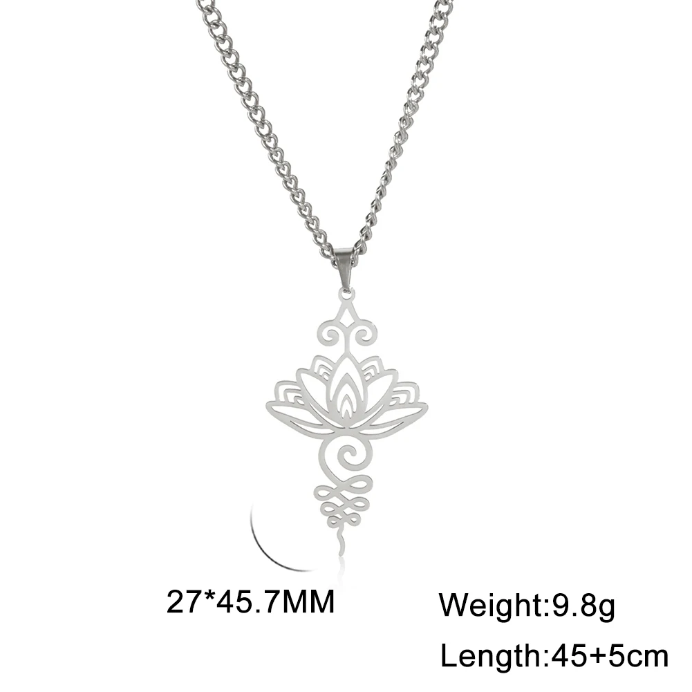 LIKGREAT Lotus Flower Pendant Necklace Unalome Chakra Symbol Amulet Yoga Healing Charms Valentine\'s Day Stainless Steel Jewelry