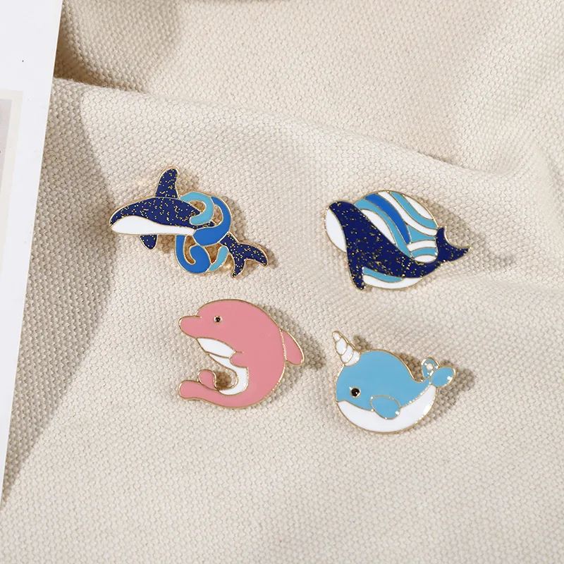 

Cute Whale and Dolphin Enamel Pins – Cartoon Ocean Animal Brooches for Jackets, Bags, or Clothes