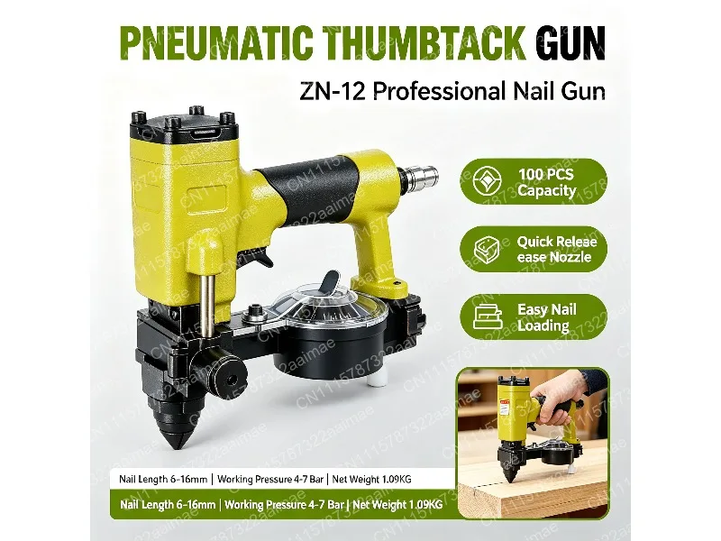 Pneumatic Auto-fed Tack Nailler Sofa Stapler Furniture Decoration Nailer for 10.5-11.5mm Tack Cap Diameter