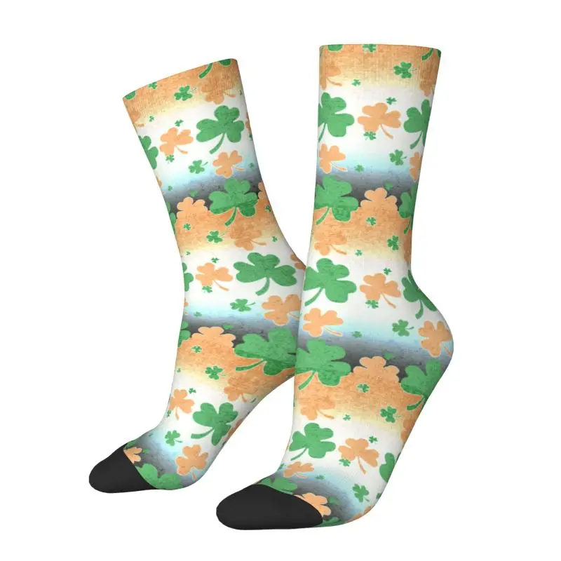 Shamrocks In Distressed Irish Flag Mens Crew Socks Unisex Kawaii Ireland Spring Summer Autumn Winter Dress Socks