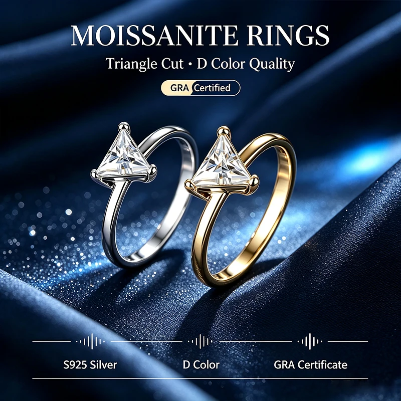Triangle Cut D Color Moissanite Ring GRA Certified S925 Silver Suitable for Weddings and Parties Stackable Everyday Jewelry